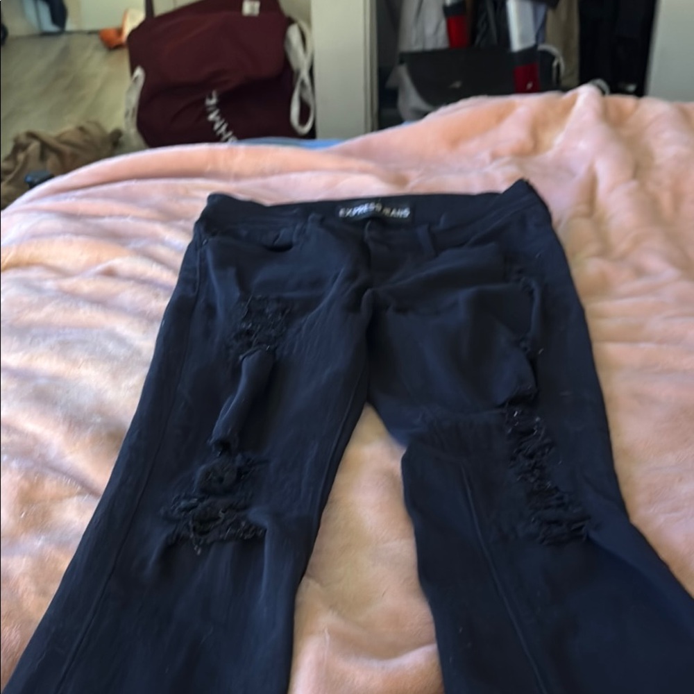Express Black Skinny Jeans with Distressed Details